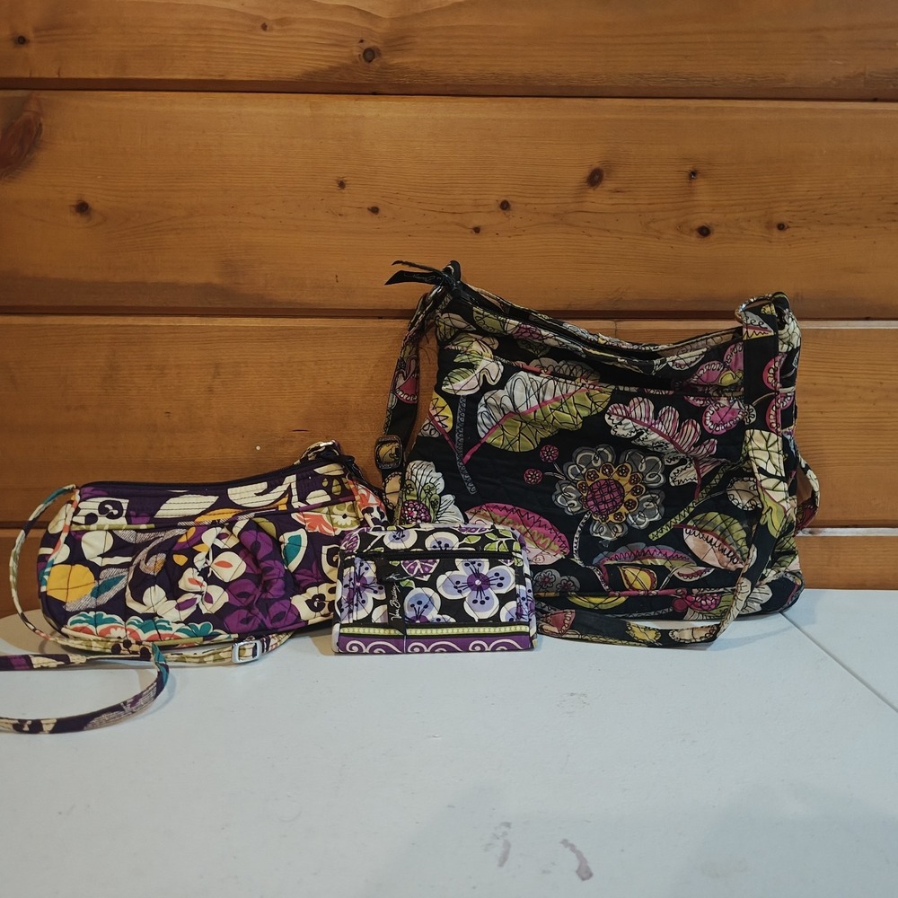 Vera Bradley Dark Purse Bundle, 2 Purses & 1 Clutch, Various Colors & Pattern B5